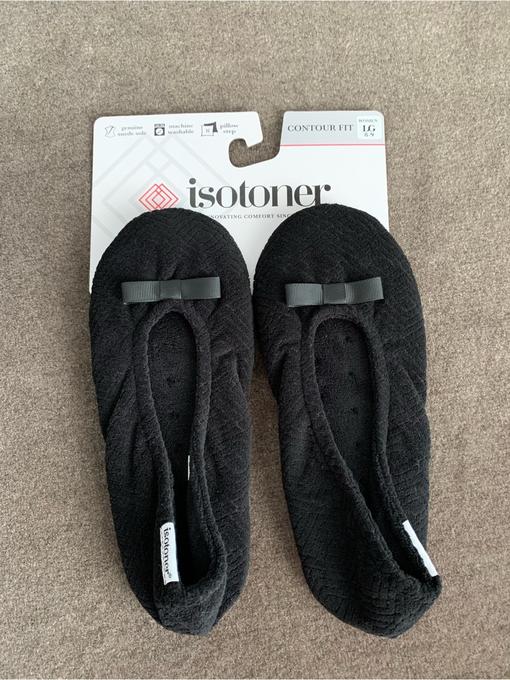 isotoner Black Quilted Ballet Slippers with Bow Accent